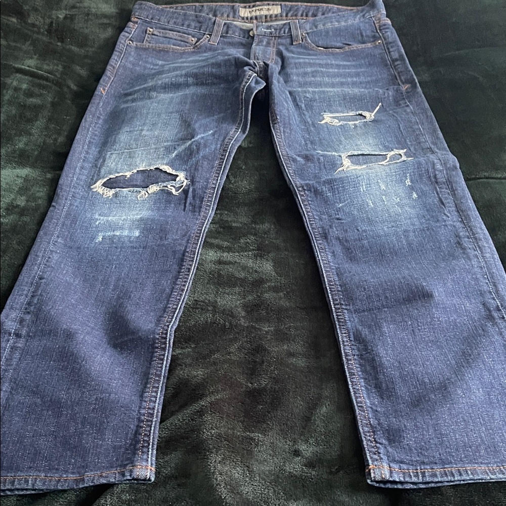 Express Men's Indigo Distressed Slim Jeans